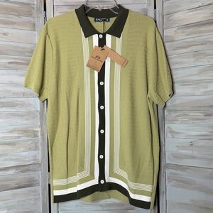 Paul Jones men’s knit short sleeve vintage look polo shirt sweater green L NWT